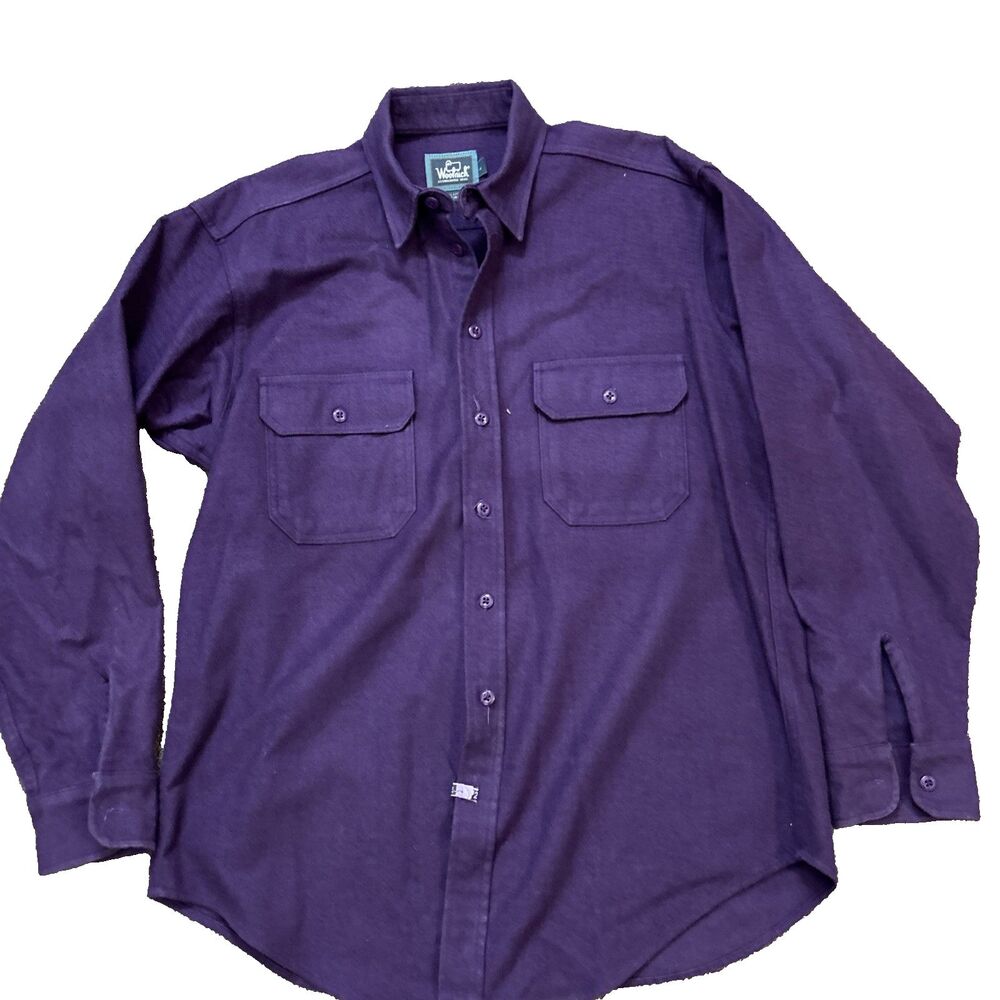 VINTAGE WOOLRICH Purple CHAMOIS CLOTH BUTTON DOWN SHIRT large MADE IN USA